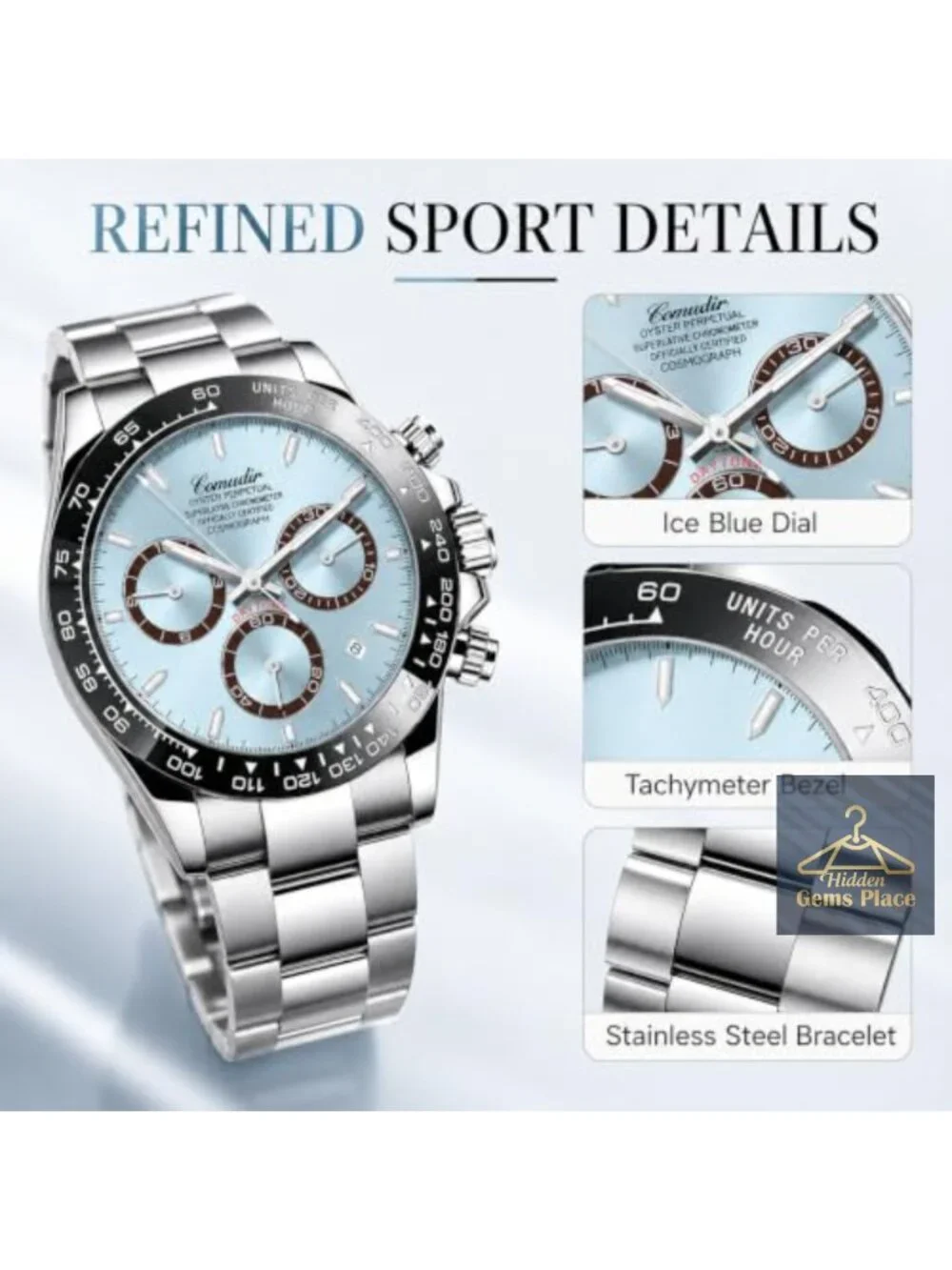 Men's Panda Chronograph Quartz Watch Sapphire Crystal Silicone Strap Water